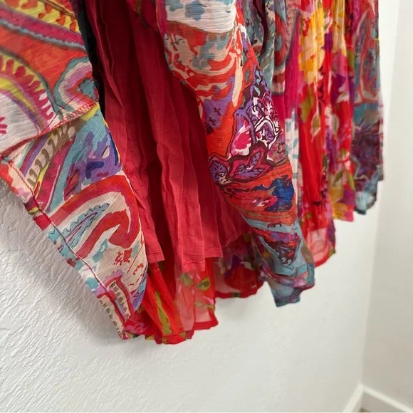 Travel Smith Red Floral Crinkle Chiffon Maxi Skirt Size Large - Picture 4 of 10